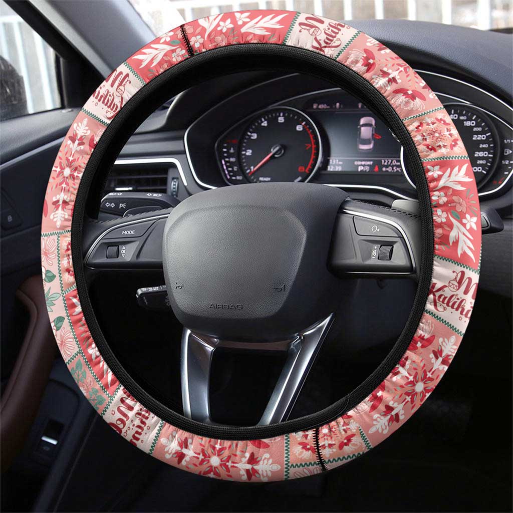 Mele Kalikimaka Hawaii Christmas Steering Wheel Cover Ulaula Seamless Floral Motif - Polynesian Pride