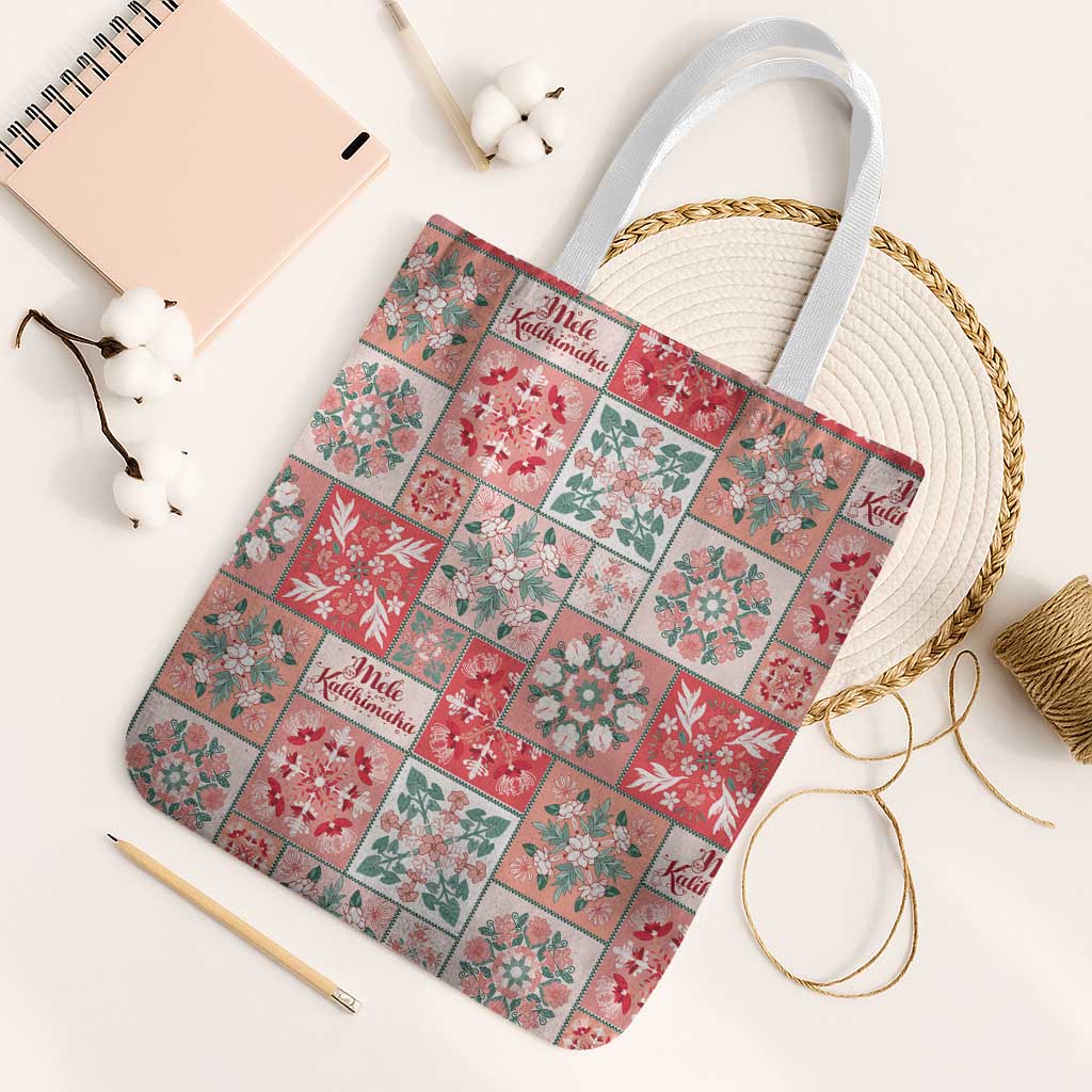 Mele Kalikimaka Hawaii Christmas Tote Bag Ulaula Seamless Floral Motif - Polynesian Pride