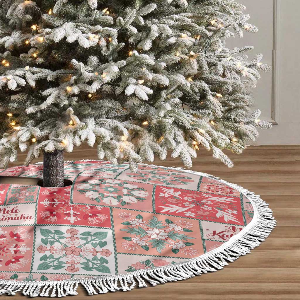 Mele Kalikimaka Hawaii Christmas Tree Skirt Ulaula Seamless Floral Motif - Polynesian Pride