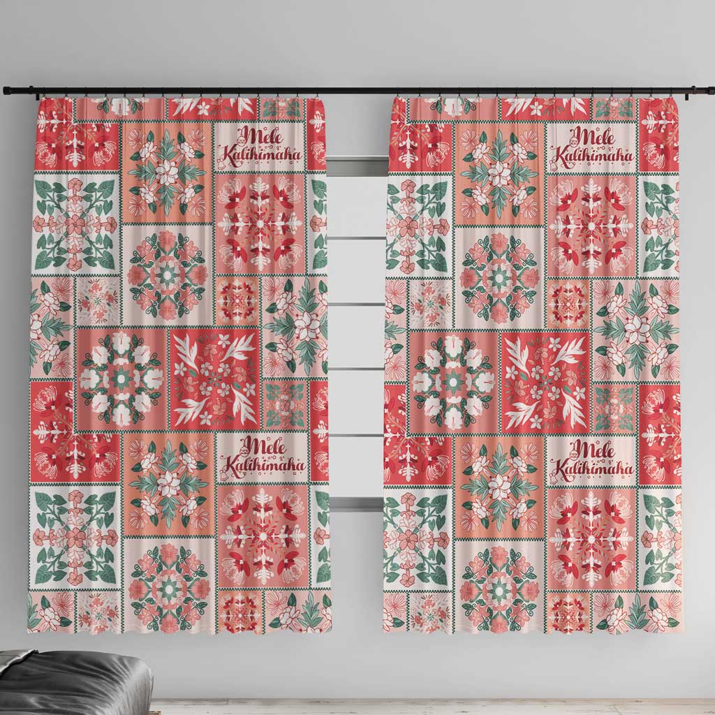 Mele Kalikimaka Hawaii Christmas Window Curtain Ulaula Seamless Floral Motif - Polynesian Pride