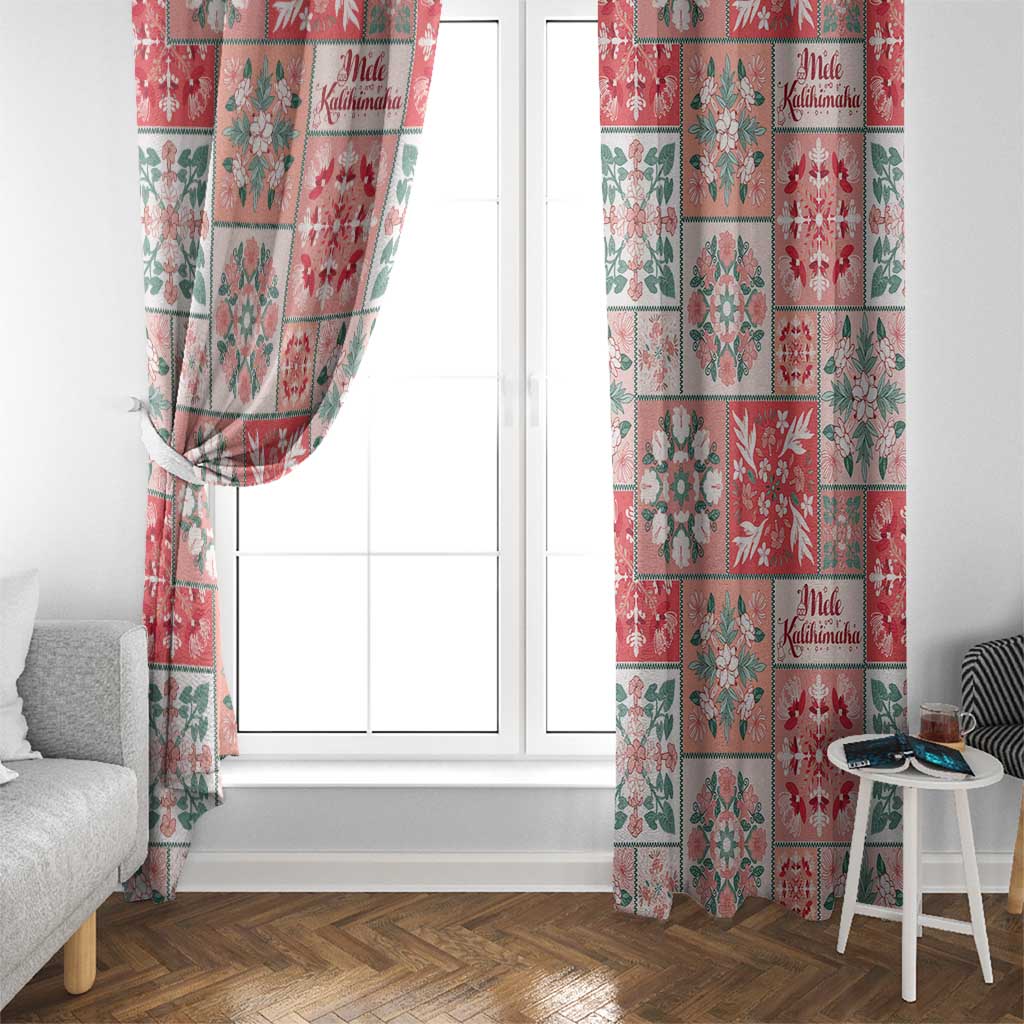 Mele Kalikimaka Hawaii Christmas Window Curtain Ulaula Seamless Floral Motif - Polynesian Pride