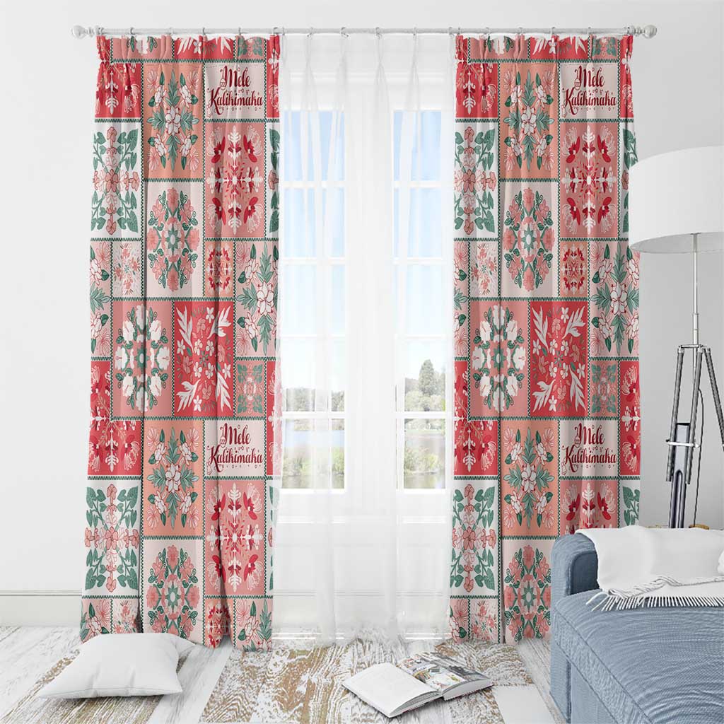 Mele Kalikimaka Hawaii Christmas Window Curtain Ulaula Seamless Floral Motif - Polynesian Pride