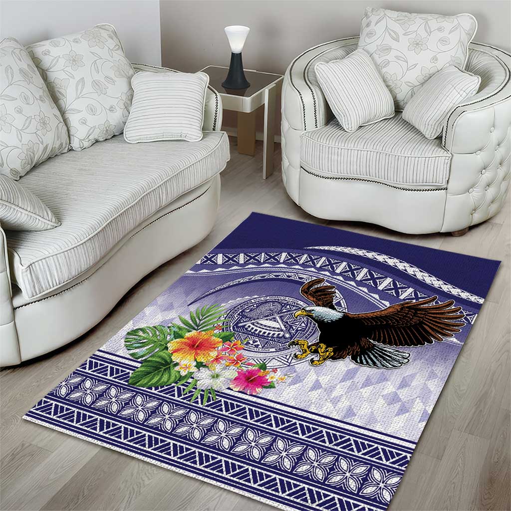 American Samoa Bald Eagle Area Rug Polynesian Tropical Flowers