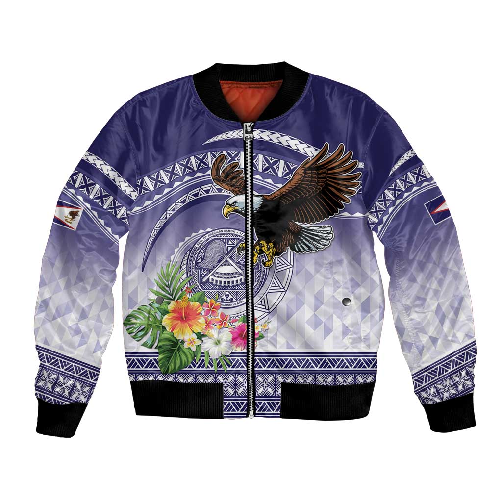 American Samoa Bald Eagle Bomber Jacket Polynesian Tropical Flowers