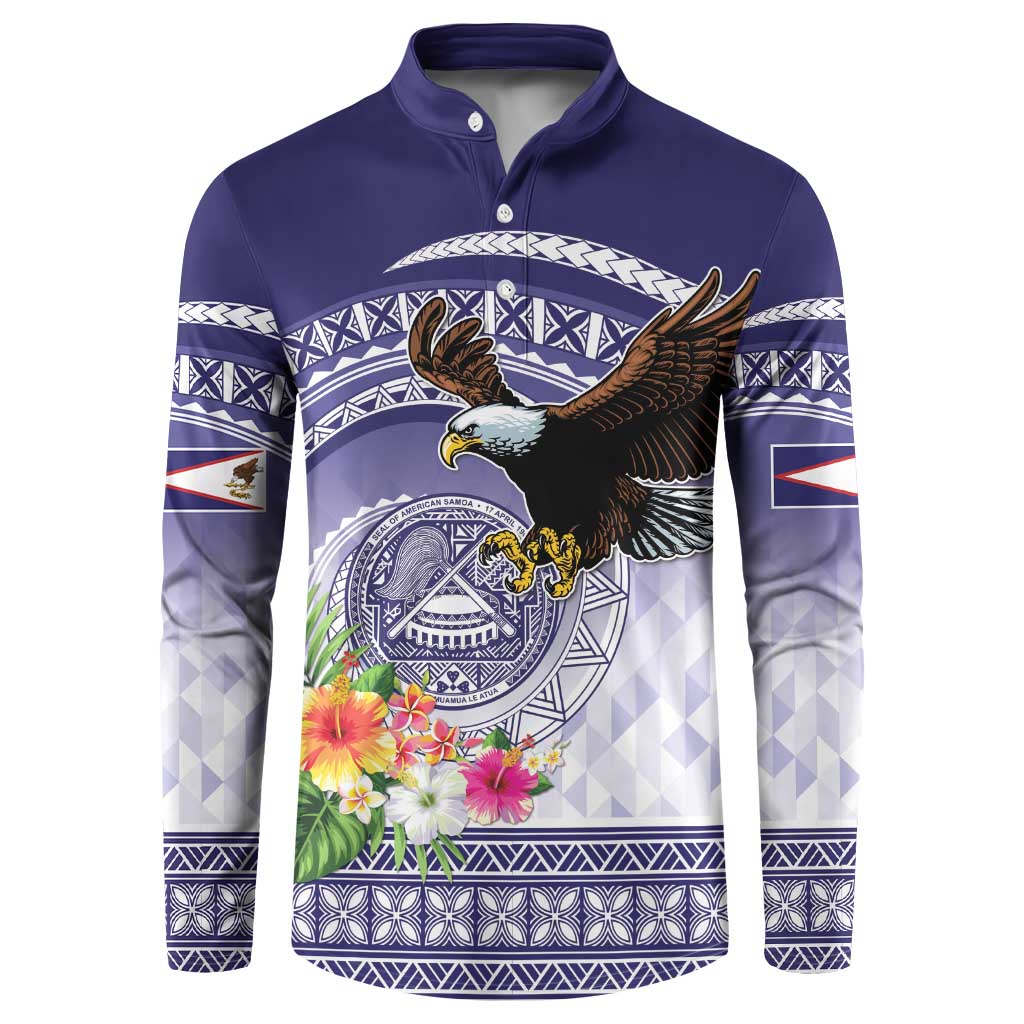 American Samoa Bald Eagle Button Sweatshirt Polynesian Tropical Flowers