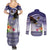 American Samoa Bald Eagle Couples Matching Summer Maxi Dress and Long Sleeve Button Shirt Polynesian Tropical Flowers