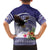 American Samoa Bald Eagle Family Matching Off Shoulder Short Dress and Hawaiian Shirt Polynesian Tropical Flowers