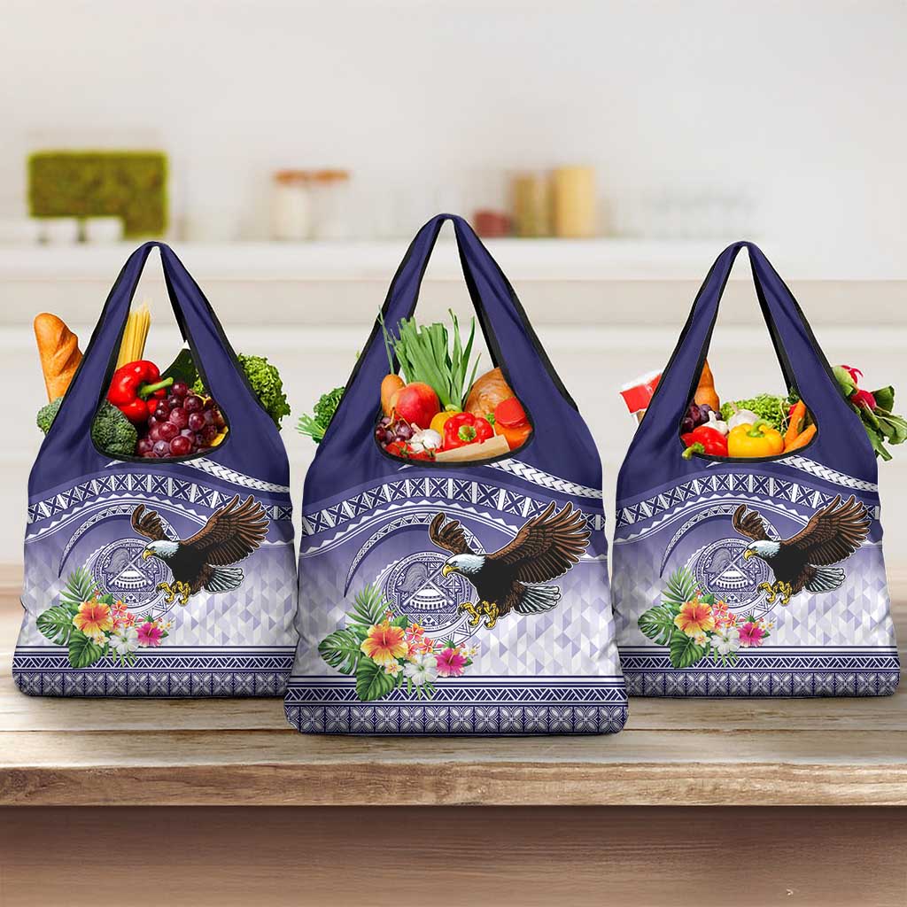 American Samoa Bald Eagle Grocery Bag Polynesian Tropical Flowers