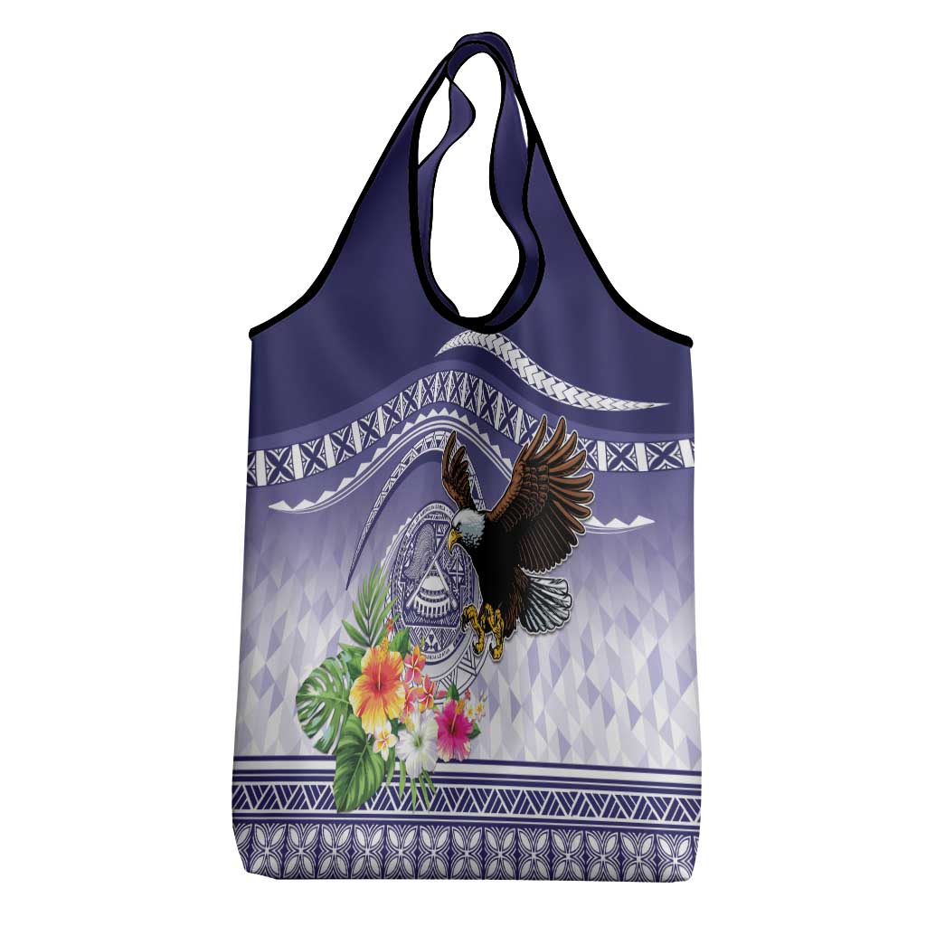 American Samoa Bald Eagle Grocery Bag Polynesian Tropical Flowers