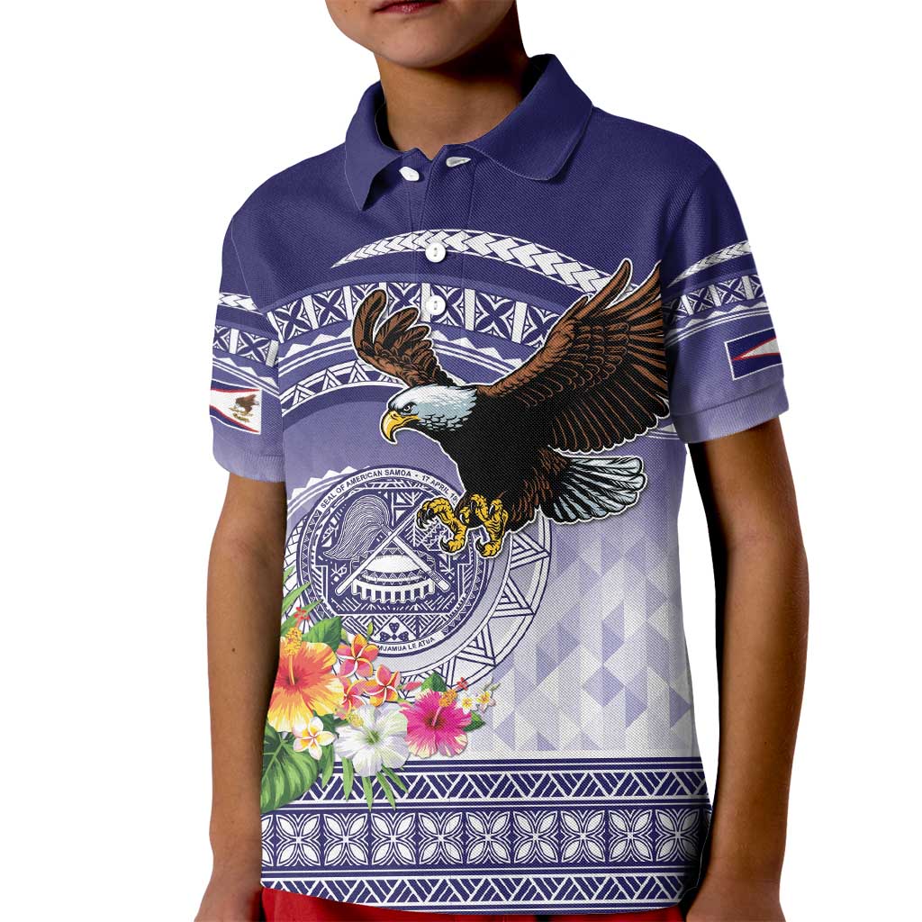 American Samoa Bald Eagle Kid Polo Shirt Polynesian Tropical Flowers