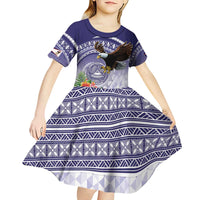 American Samoa Bald Eagle Kid Short Sleeve Dress Polynesian Tropical Flowers