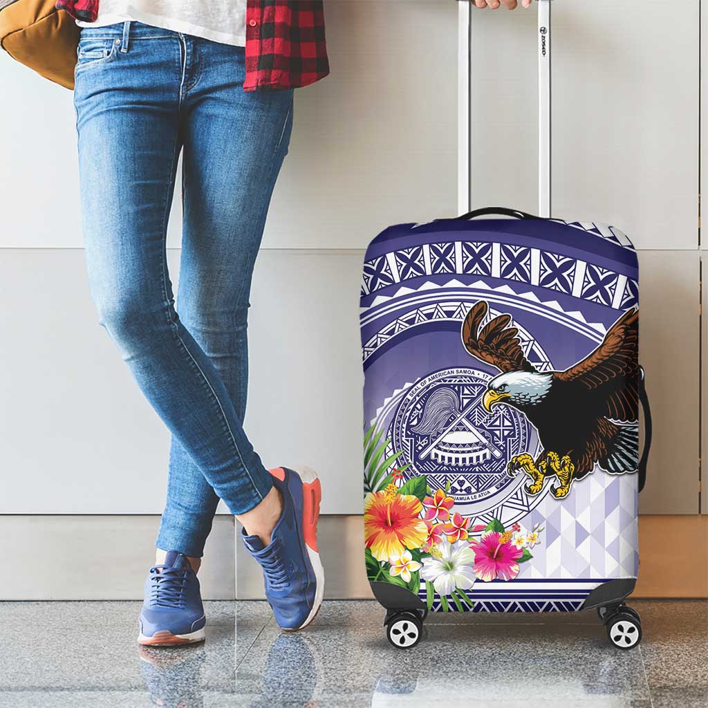 American Samoa Bald Eagle Luggage Cover Polynesian Tropical Flowers