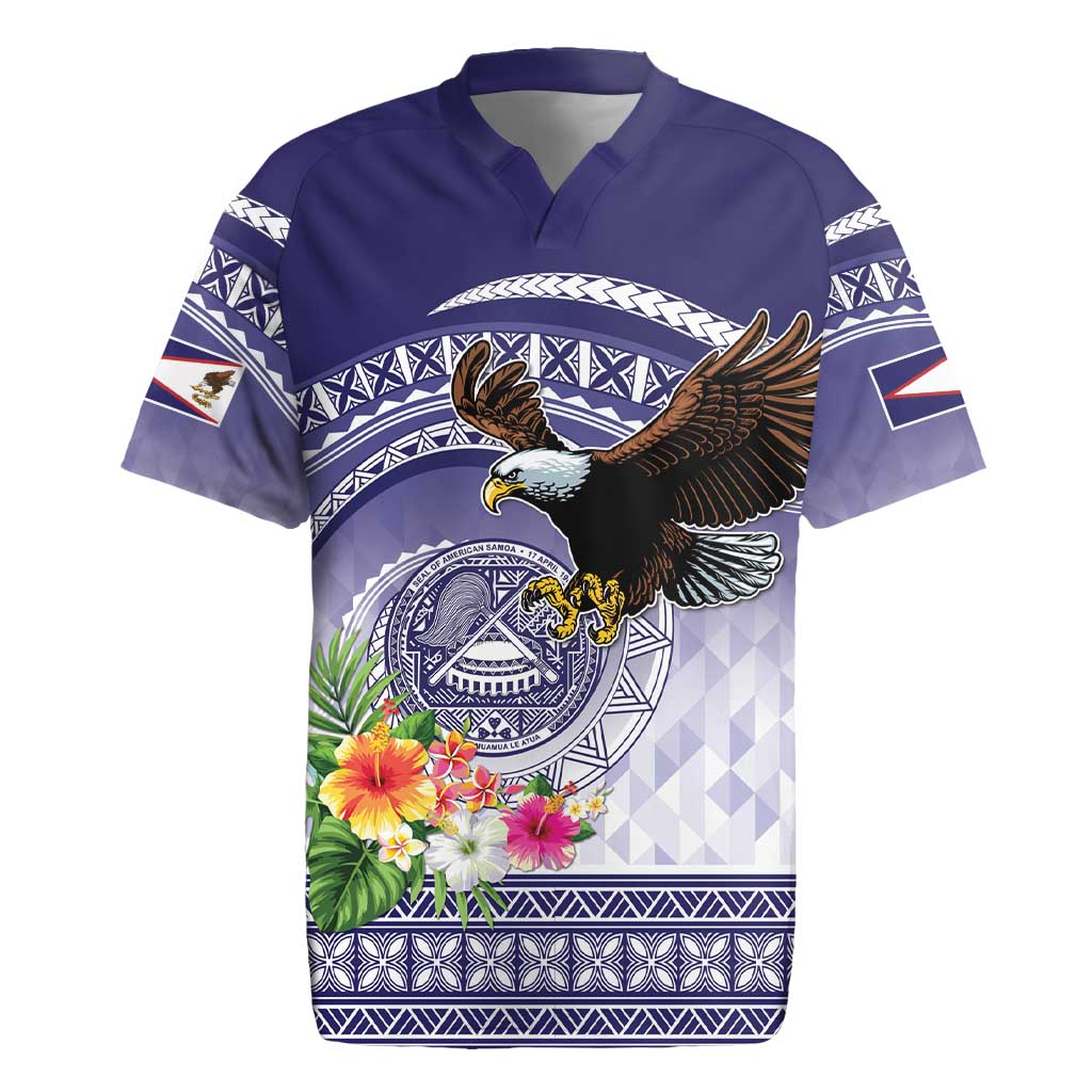 American Samoa Bald Eagle Rugby Jersey Polynesian Tropical Flowers