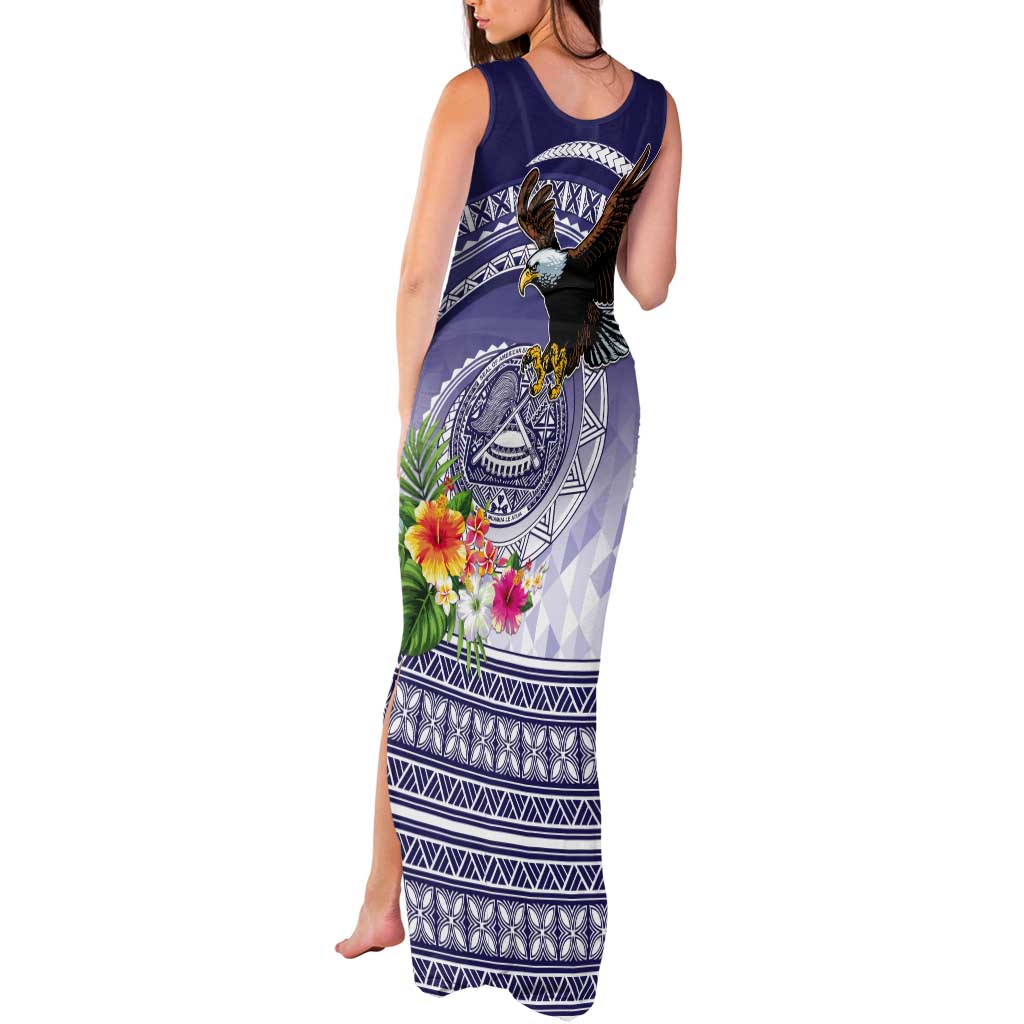 American Samoa Bald Eagle Tank Maxi Dress Polynesian Tropical Flowers