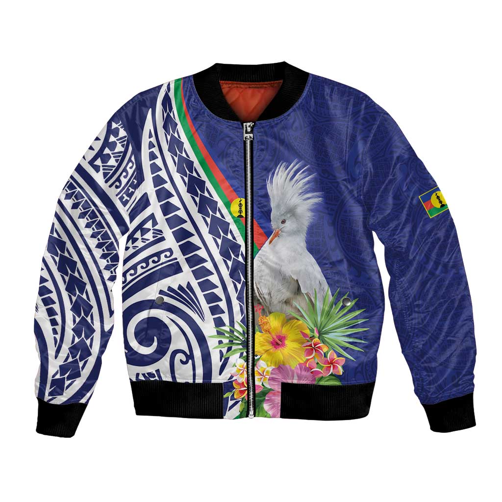 New Caledonia Kagu Bird Bomber Jacket Polynesian Tropical Flowers