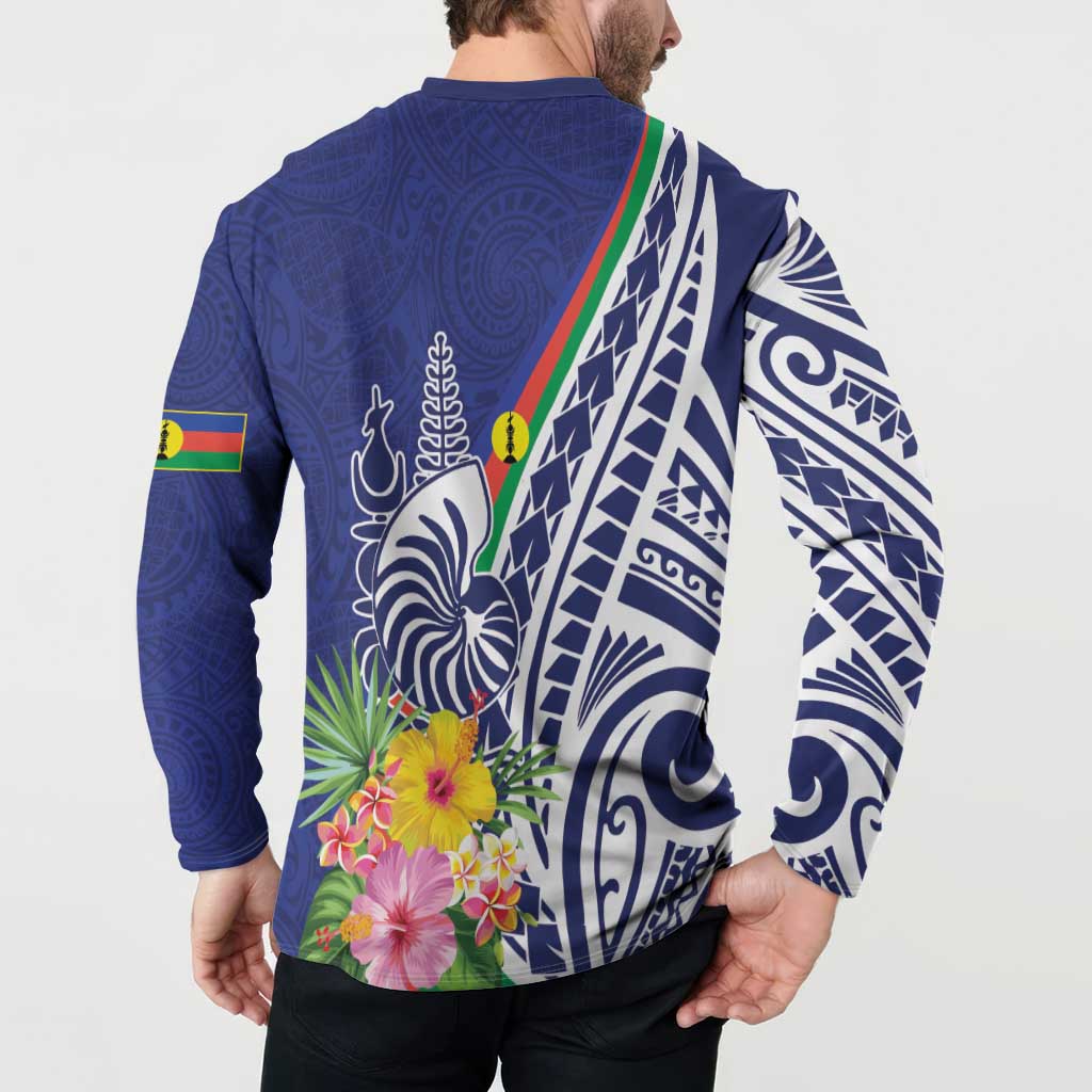 New Caledonia Kagu Bird Button Sweatshirt Polynesian Tropical Flowers