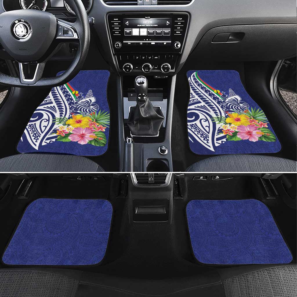 New Caledonia Kagu Bird Car Mats Polynesian Tropical Flowers