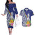 New Caledonia Kagu Bird Couples Matching Off The Shoulder Long Sleeve Dress and Hawaiian Shirt Polynesian Tropical Flowers