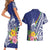 New Caledonia Kagu Bird Couples Matching Short Sleeve Bodycon Dress and Hawaiian Shirt Polynesian Tropical Flowers