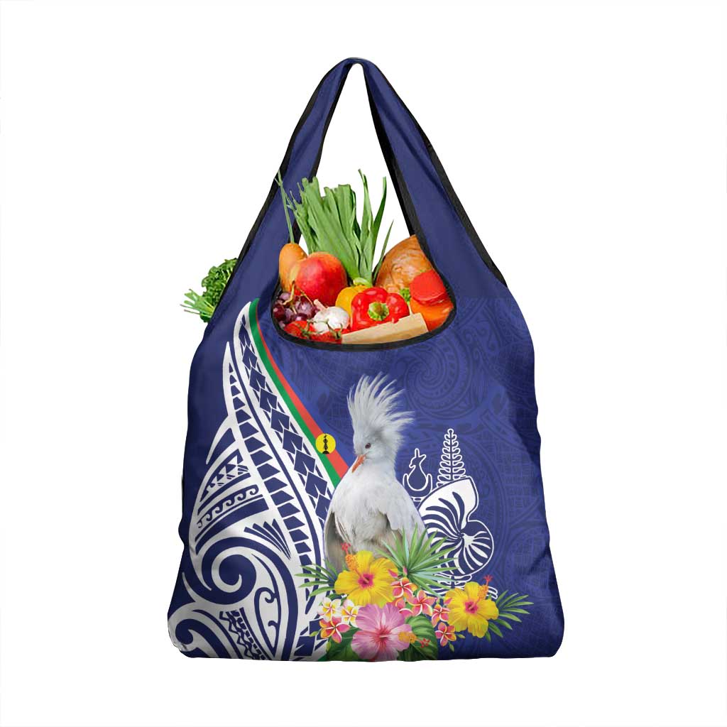 New Caledonia Kagu Bird Grocery Bag Polynesian Tropical Flowers