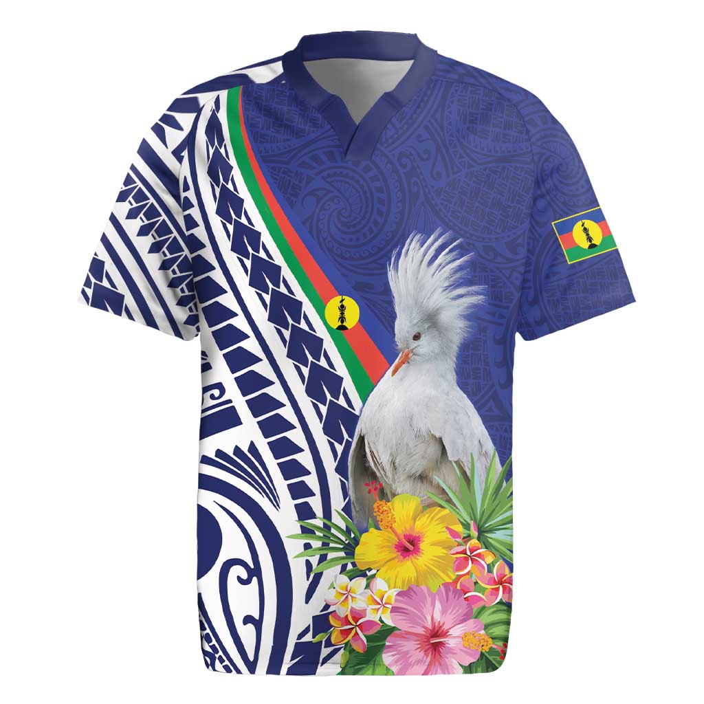 New Caledonia Kagu Bird Rugby Jersey Polynesian Tropical Flowers