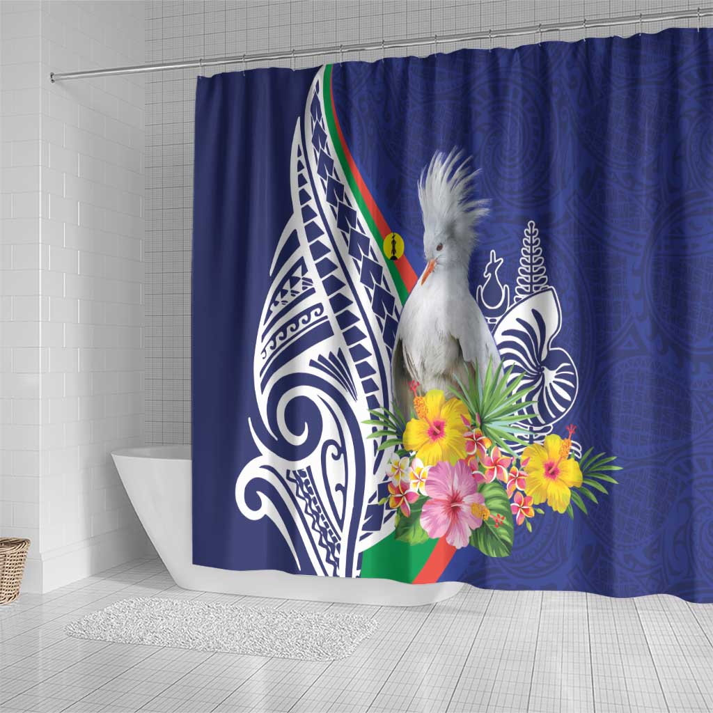 New Caledonia Kagu Bird Shower Curtain Polynesian Tropical Flowers