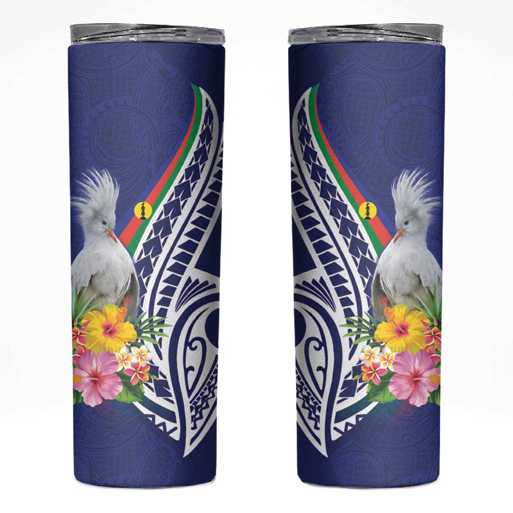 New Caledonia Kagu Bird Skinny Tumbler Polynesian Tropical Flowers