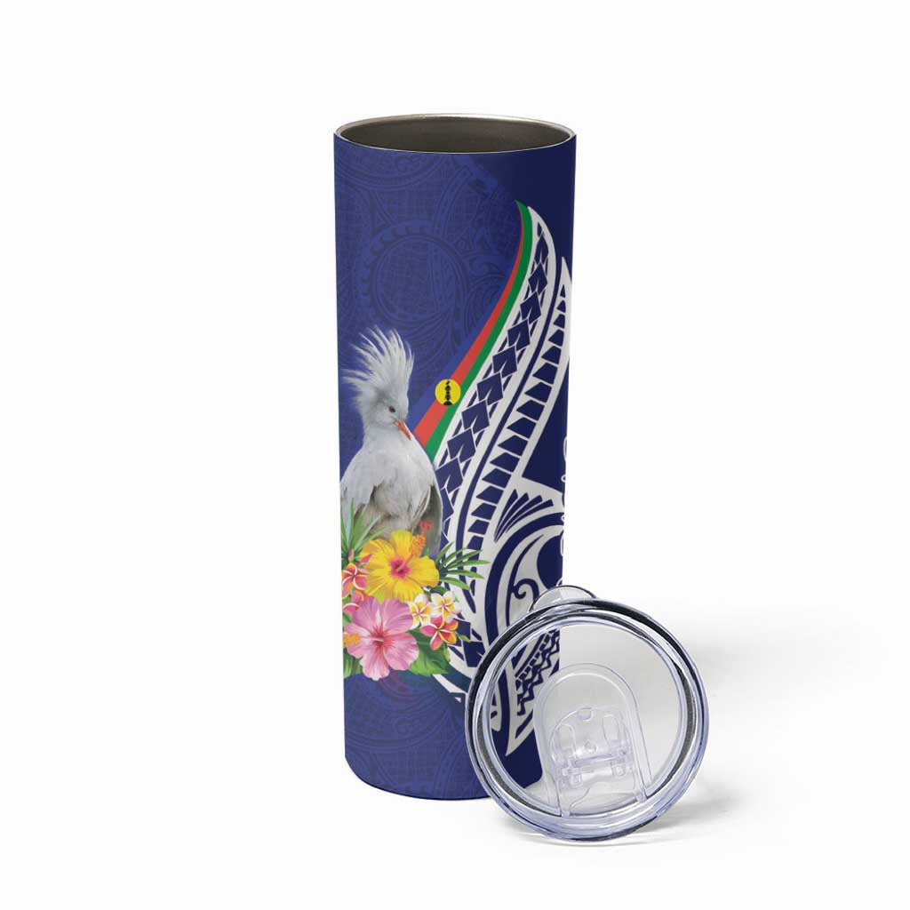 New Caledonia Kagu Bird Skinny Tumbler Polynesian Tropical Flowers