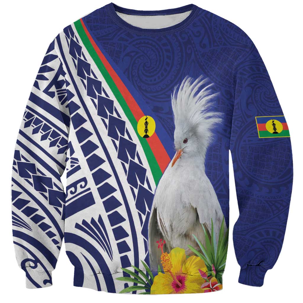 New Caledonia Kagu Bird Sweatshirt Polynesian Tropical Flowers