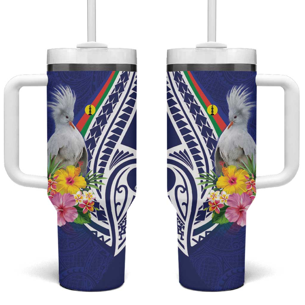 New Caledonia Kagu Bird Tumbler With Handle Polynesian Tropical Flowers