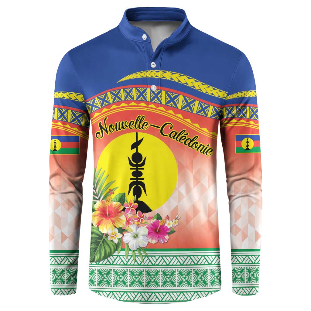 New Caledonia Nautilus Shell Button Sweatshirt Polynesian Tropical Flowers