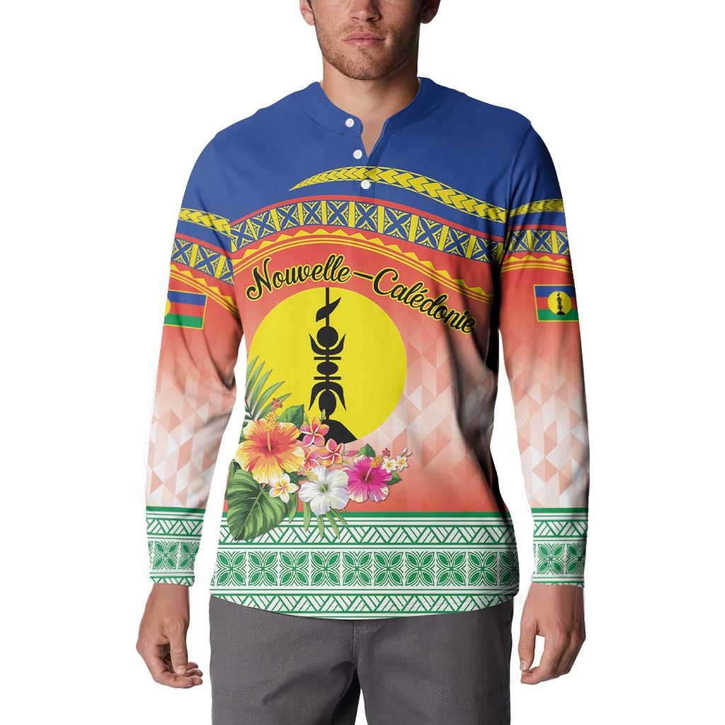 New Caledonia Nautilus Shell Button Sweatshirt Polynesian Tropical Flowers