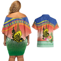 New Caledonia Nautilus Shell Couples Matching Off Shoulder Short Dress and Hawaiian Shirt Polynesian Tropical Flowers