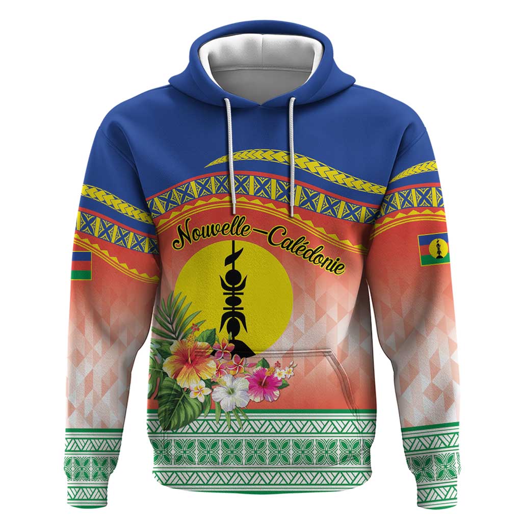 New Caledonia Nautilus Shell Hoodie Polynesian Tropical Flowers