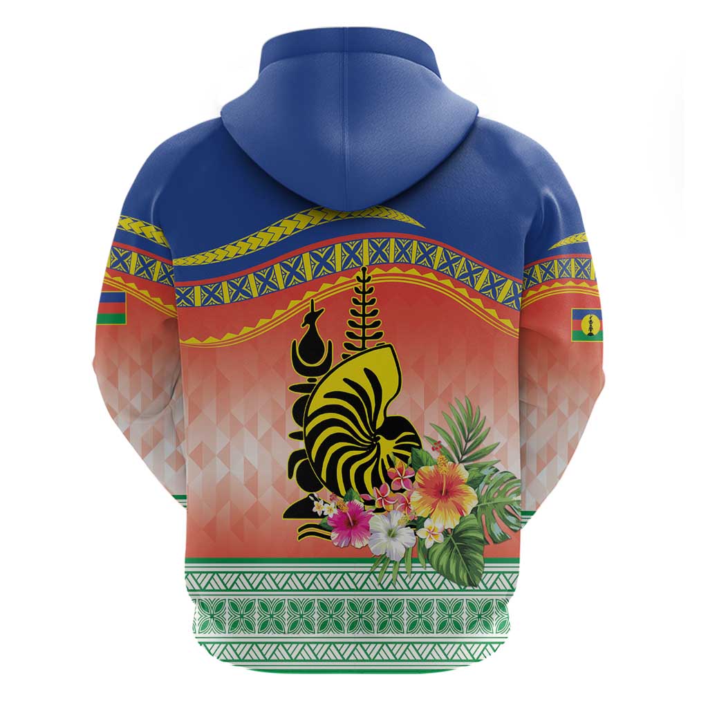 New Caledonia Nautilus Shell Hoodie Polynesian Tropical Flowers