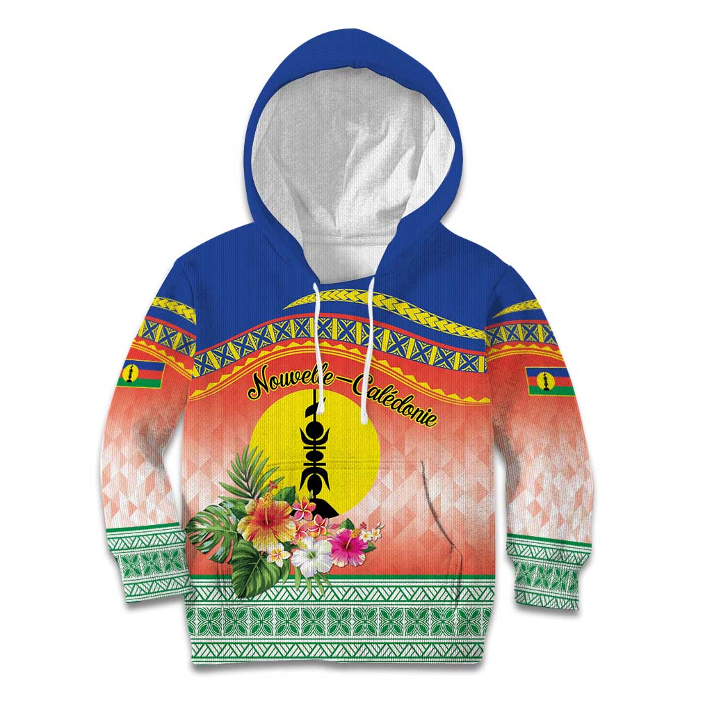 New Caledonia Nautilus Shell Kid Hoodie Polynesian Tropical Flowers