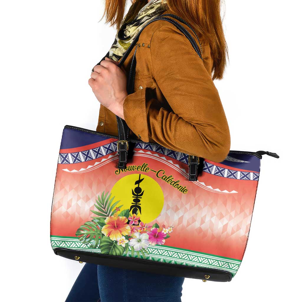 New Caledonia Nautilus Shell Leather Tote Bag Polynesian Tropical Flowers