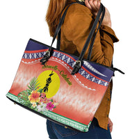 New Caledonia Nautilus Shell Leather Tote Bag Polynesian Tropical Flowers