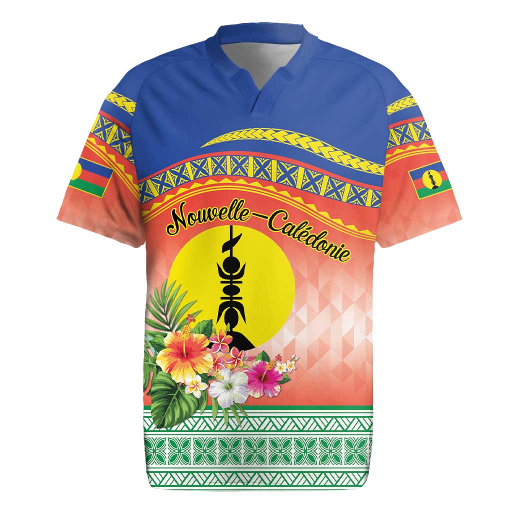 New Caledonia Nautilus Shell Rugby Jersey Polynesian Tropical Flowers