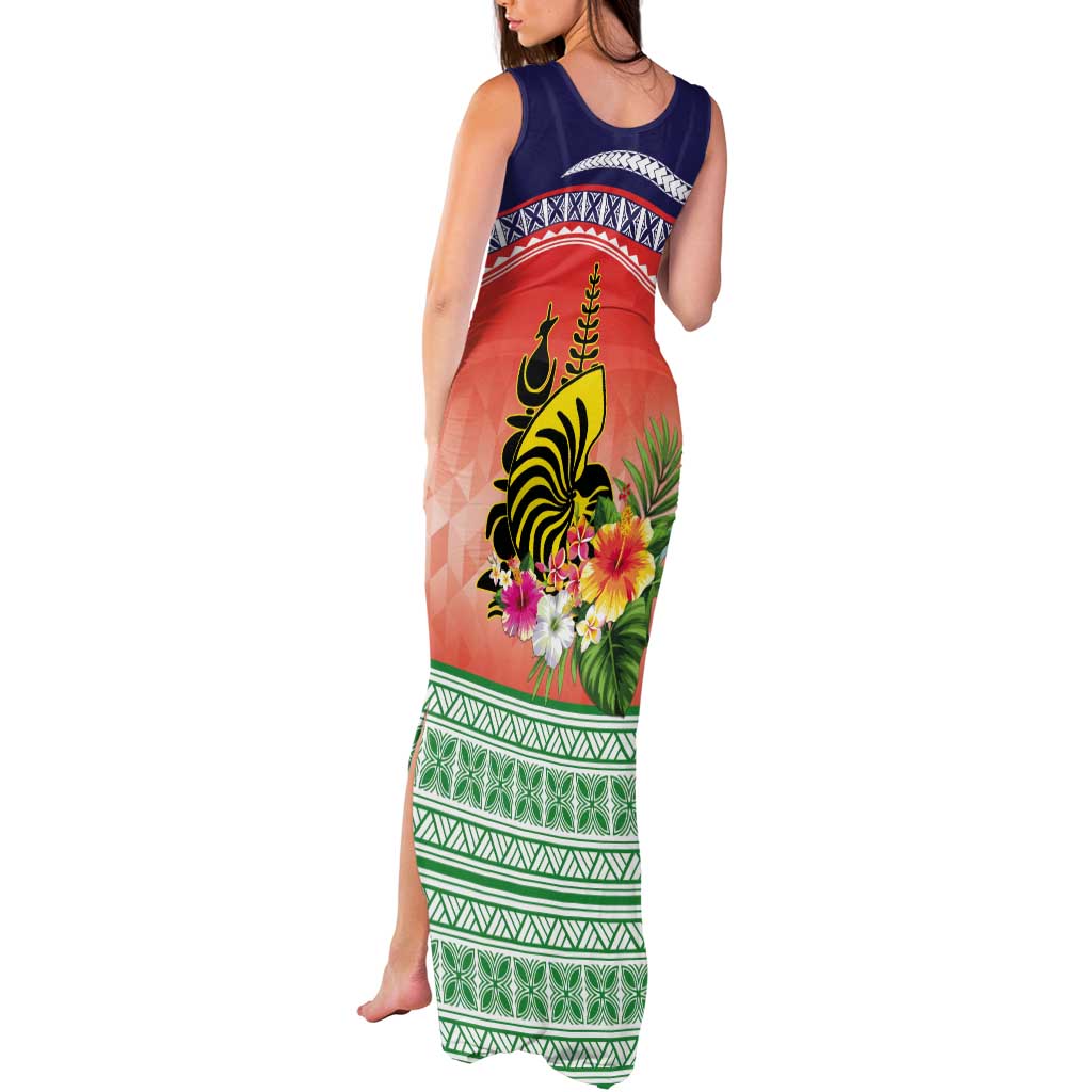 New Caledonia Nautilus Shell Tank Maxi Dress Polynesian Tropical Flowers
