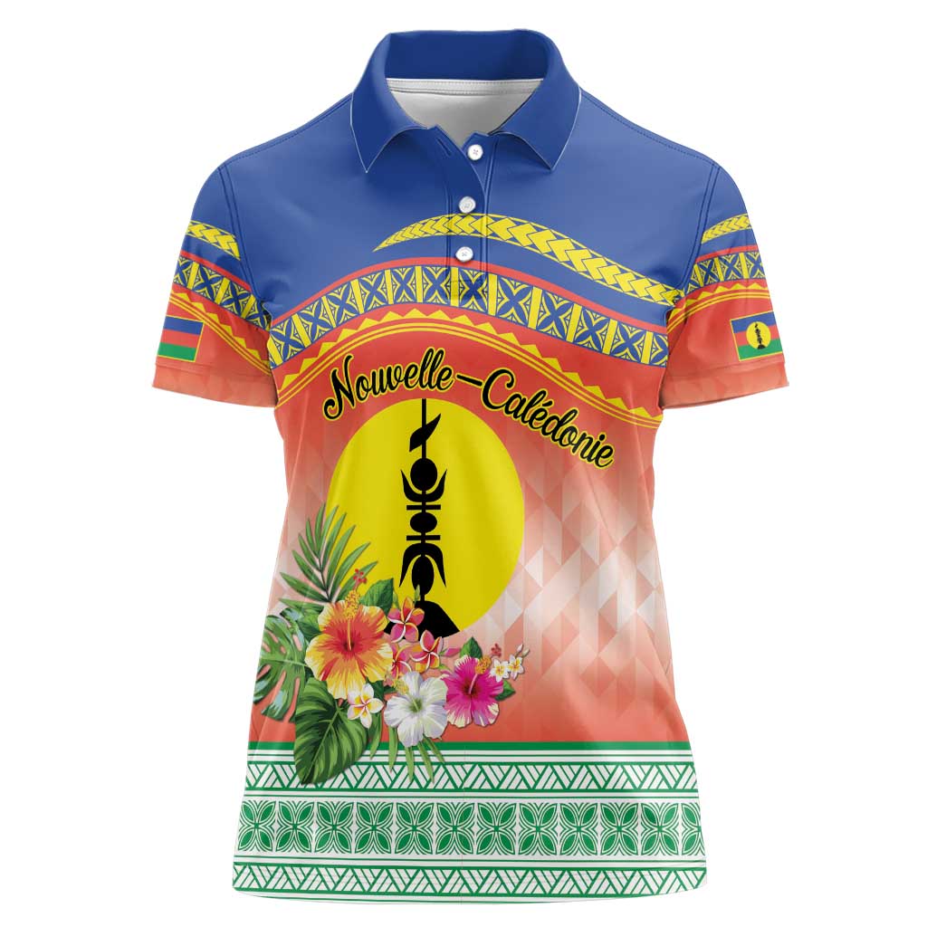 New Caledonia Nautilus Shell Women Polo Shirt Polynesian Tropical Flowers