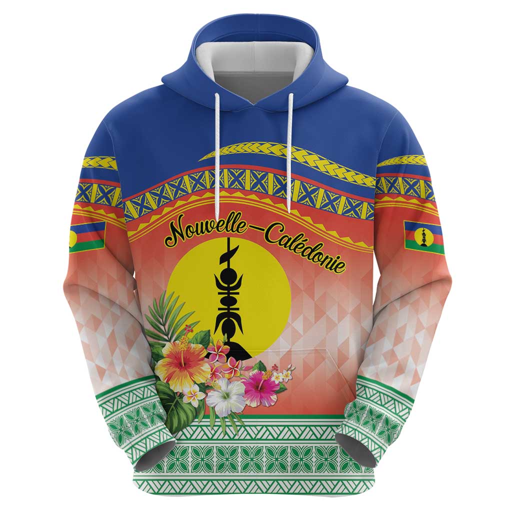New Caledonia Nautilus Shell Zip Hoodie Polynesian Tropical Flowers