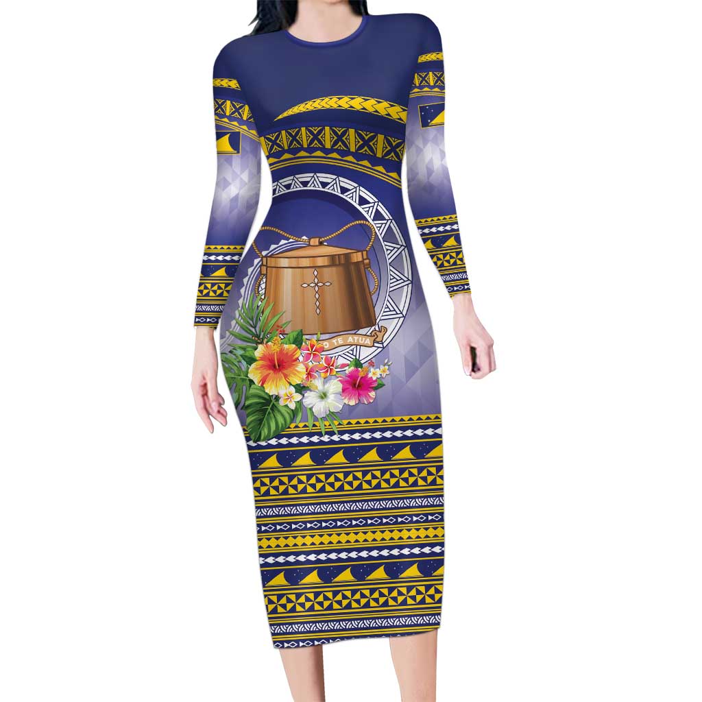 Tokelau Tuluma Long Sleeve Bodycon Dress Polynesian Tropical Flowers