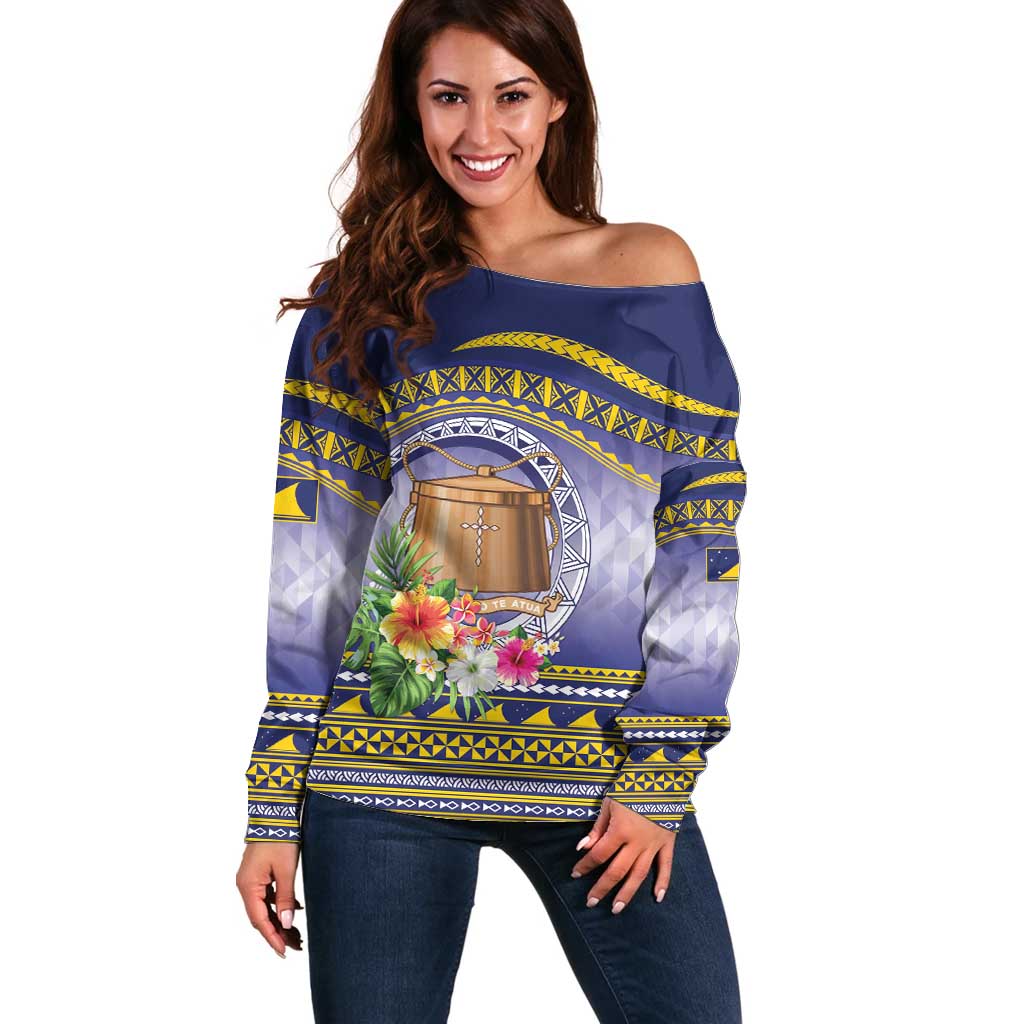 Tokelau Tuluma Off Shoulder Sweater Polynesian Tropical Flowers