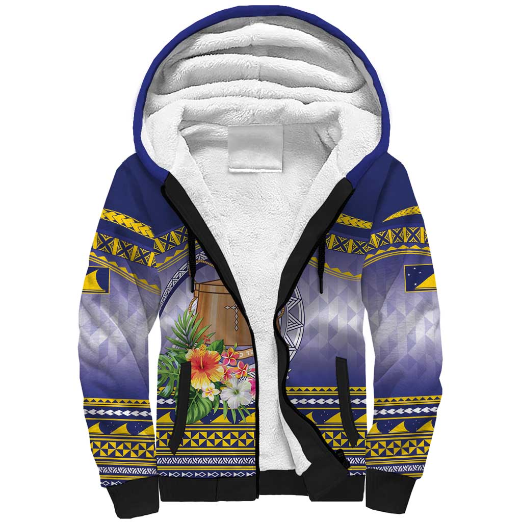 Tokelau Tuluma Sherpa Hoodie Polynesian Tropical Flowers