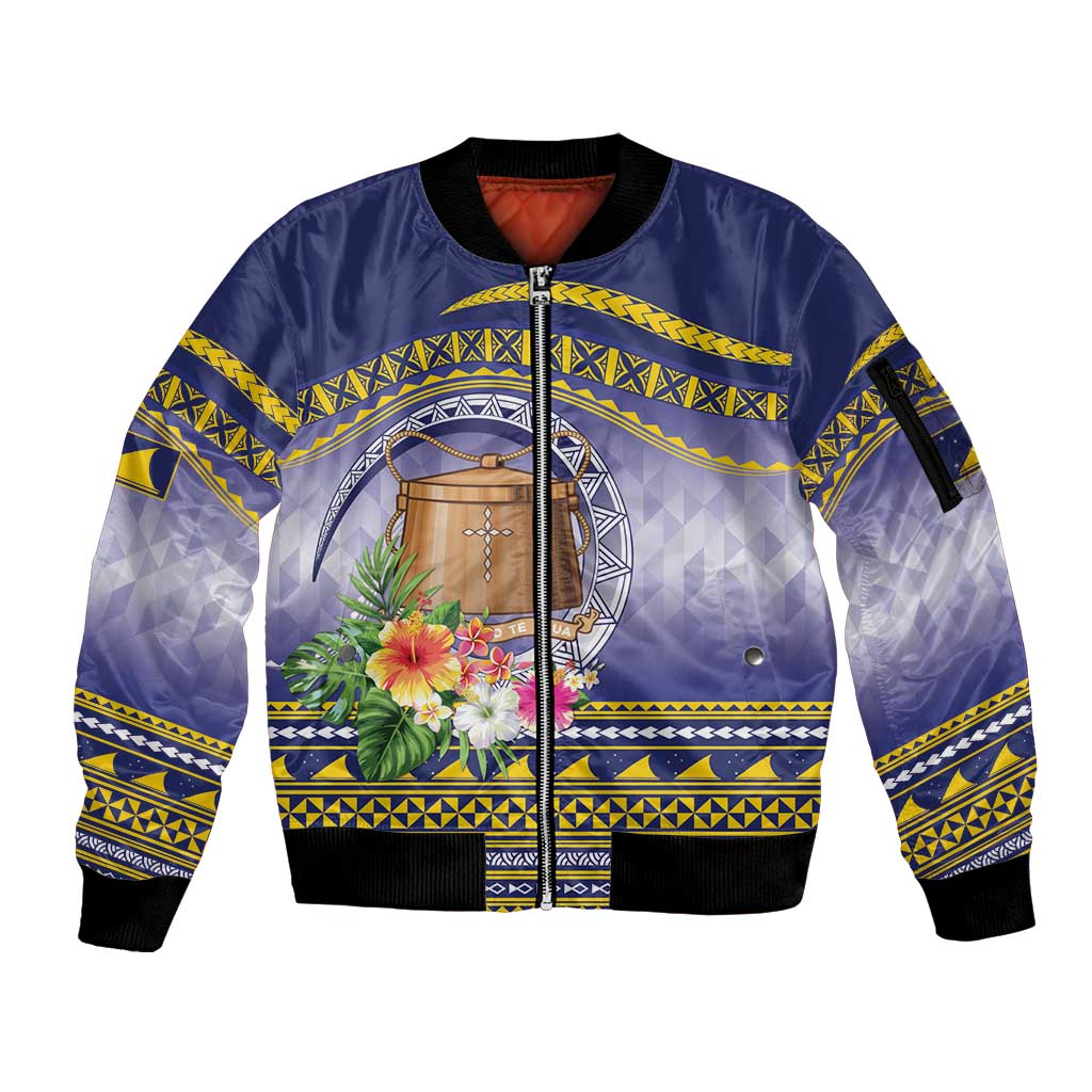 Tokelau Tuluma Sleeve Zip Bomber Jacket Polynesian Tropical Flowers