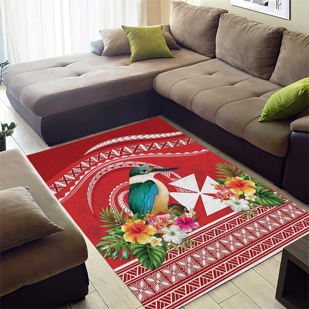 Wallis et Futuna Kingfisher Area Rug Polynesian Tropical Flowers