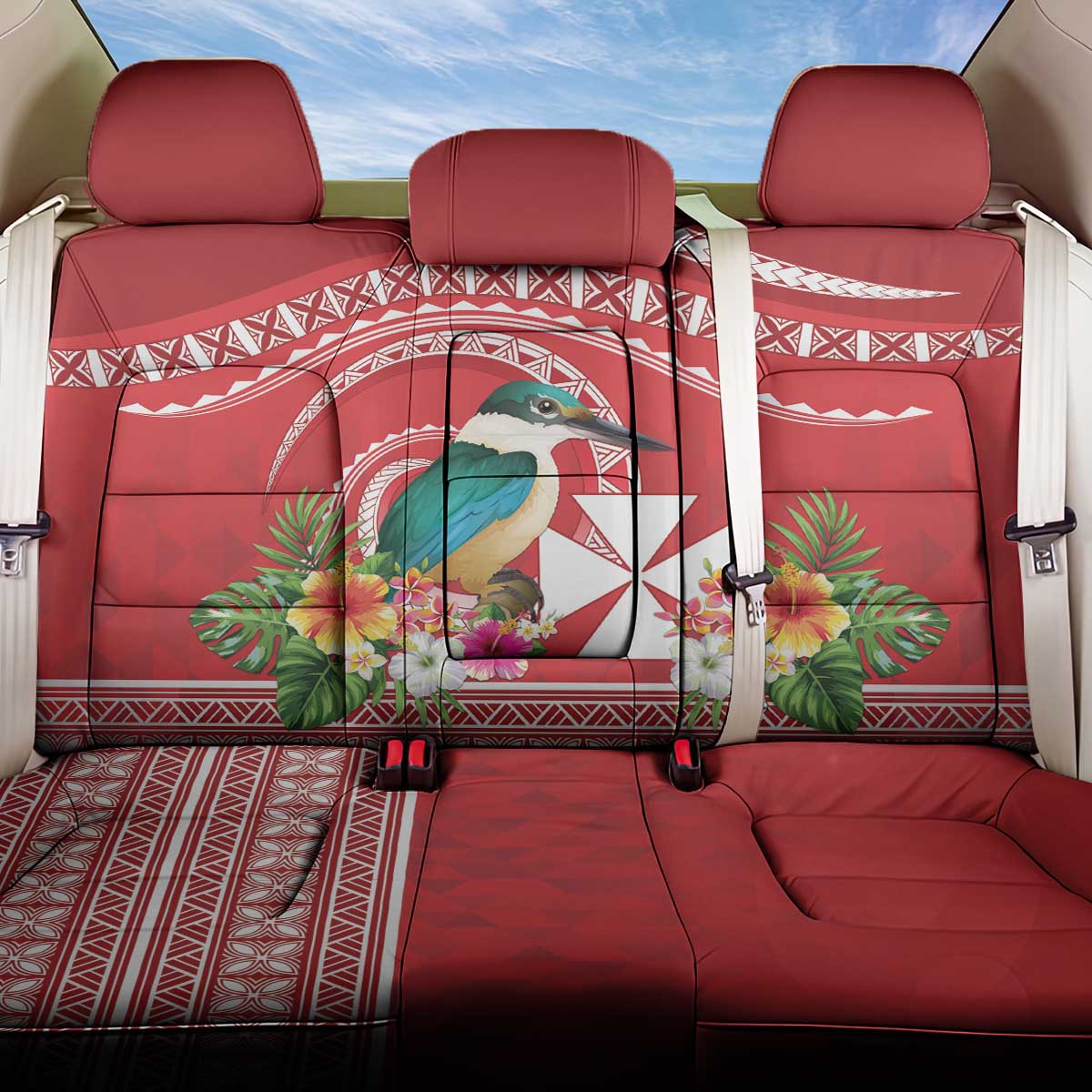 Wallis et Futuna Kingfisher Back Car Seat Cover Polynesian Tropical Flowers