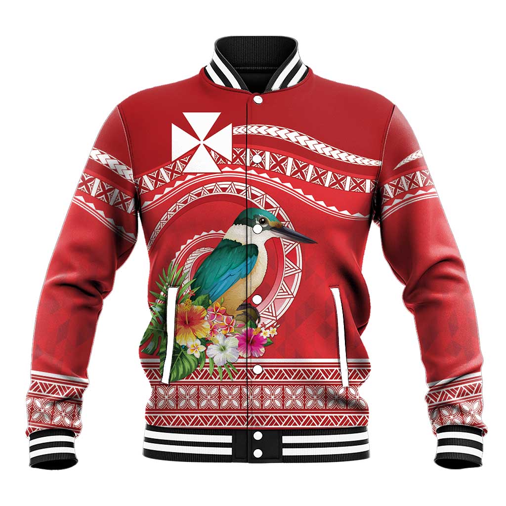 Wallis et Futuna Kingfisher Baseball Jacket Polynesian Tropical Flowers LT9 Unisex Red - Polynesian Pride
