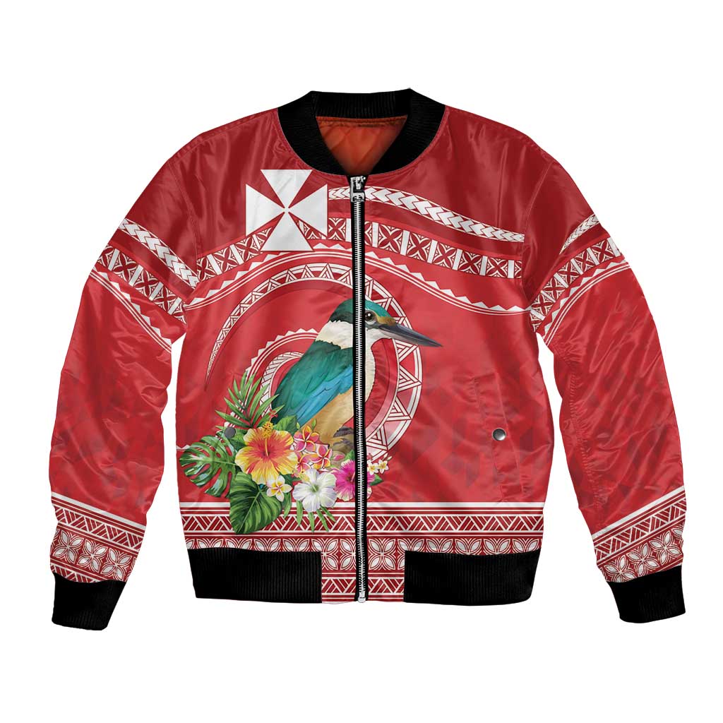 Wallis et Futuna Kingfisher Bomber Jacket Polynesian Tropical Flowers